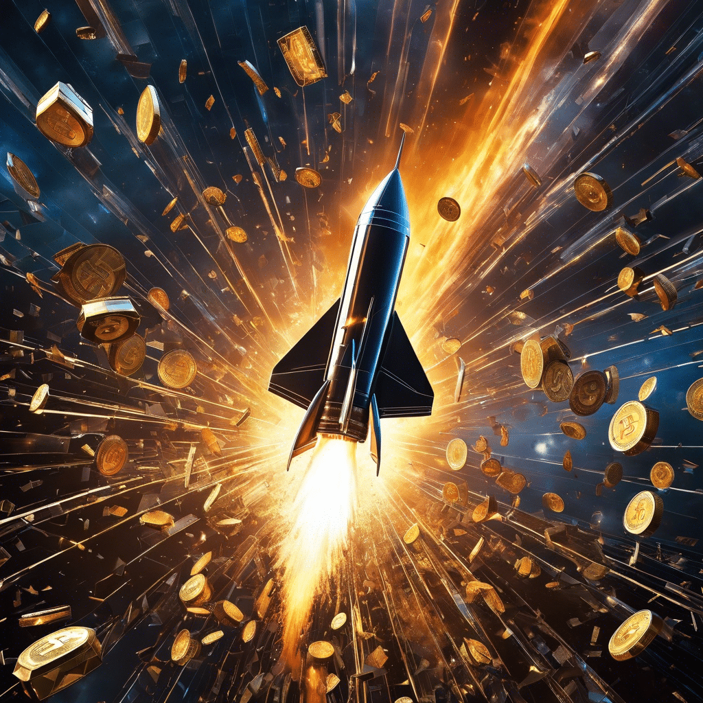 An image of a soaring rocket blasting through a shattered glass ceiling, symbolizing the meteoric rise of Bitcoin as its price smashes through the $50,000 barrier