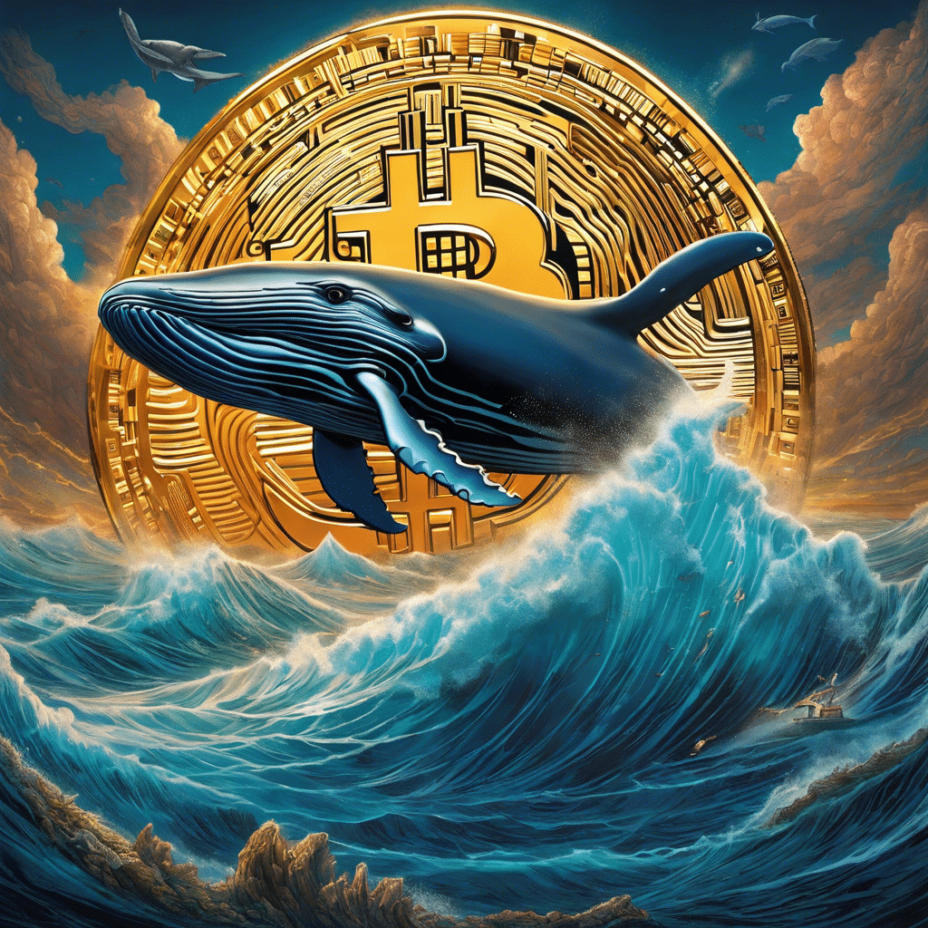 An image depicting a vast ocean with a colossal humpback whale majestically emerging from the depths, symbolizing Bitcoin whales dominating ownership