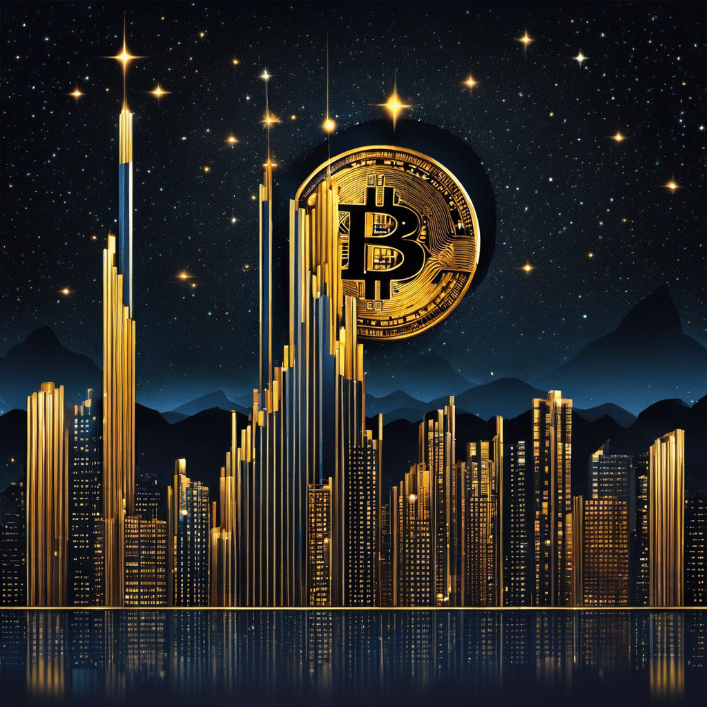 An image that captures the euphoria of Bitcoin's meteoric rise, with a digital bar chart soaring upwards against a backdrop of a star-filled night sky, symbolizing its triumphant surpassing of all previous price records