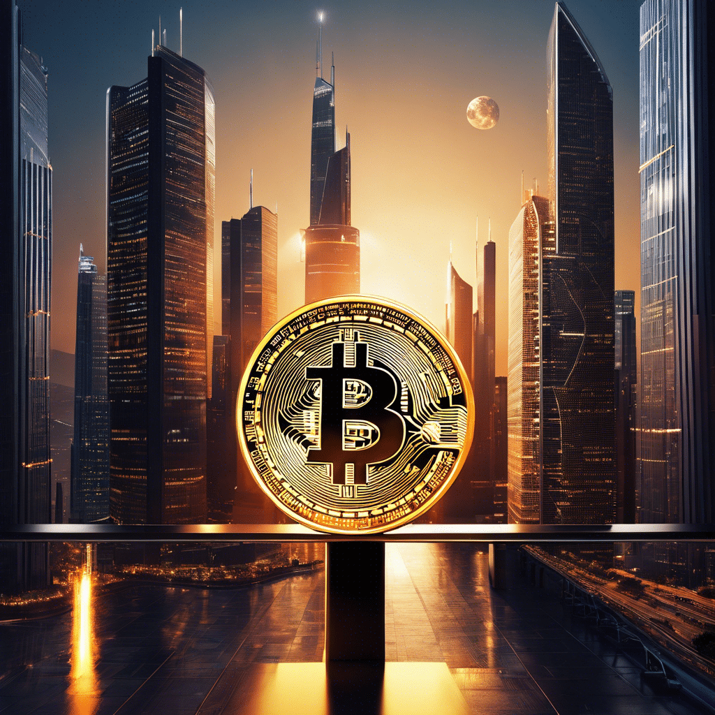An image showcasing a graph with Bitcoin's price soaring exponentially, accompanied by a background of skyscrapers representing the economic growth, while experts' silhouettes point towards remarkable milestones in the distance