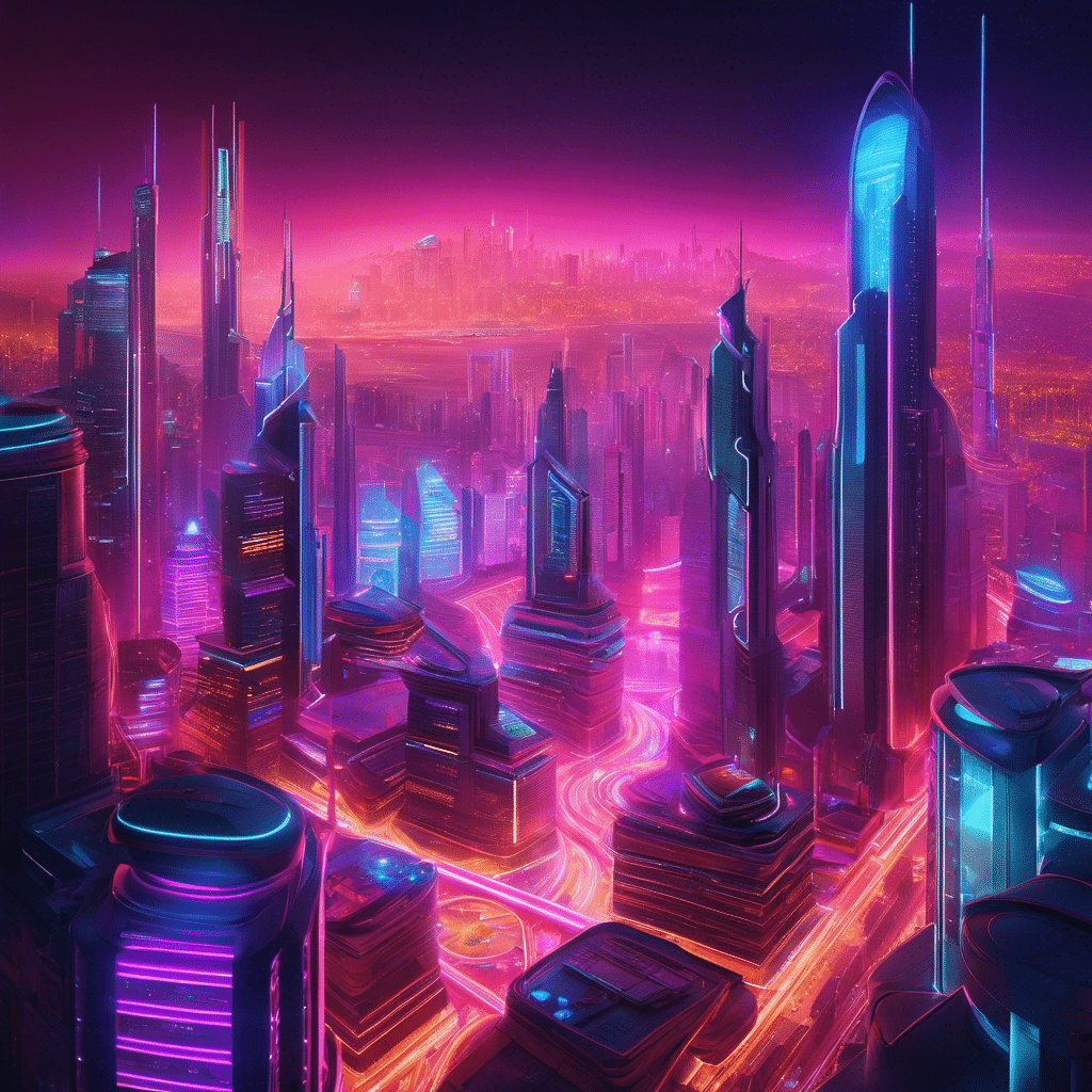 An image depicting a futuristic cityscape illuminated by vibrant neon lights, where towering digital assets intertwine with traditional financial institutions, symbolizing the revolutionary era of digital asset regulation