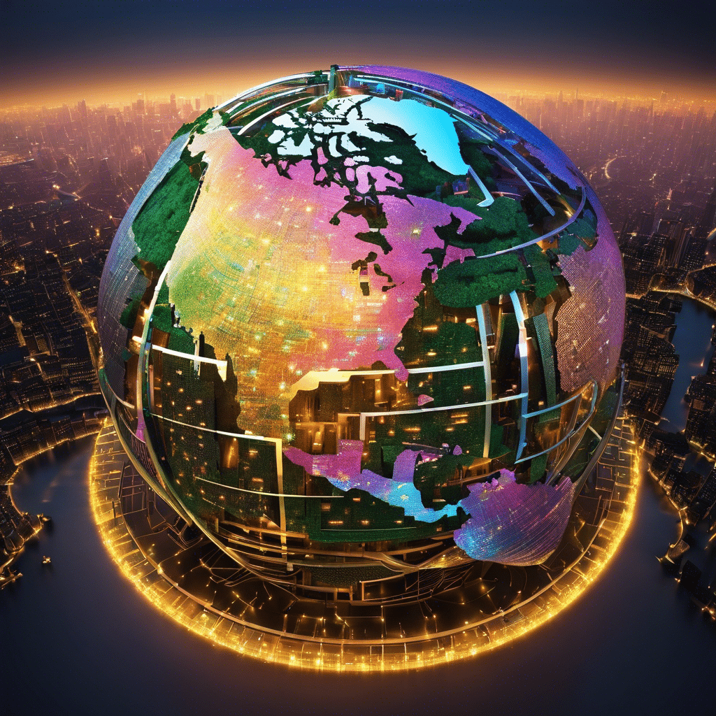 An image showcasing a virtual globe formed by interconnected circuit boards, symbolizing the integration of digital assets in the global economy